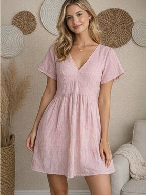 GAP Pink V-Neck Short Sleeve Mini Dress